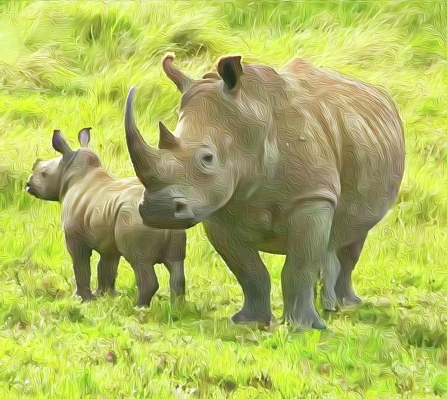 Rhino Mom and calf Photograph by Gini Moore