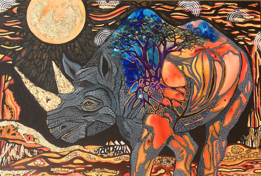 Rhino Moon Painting by Tracey Bartlett