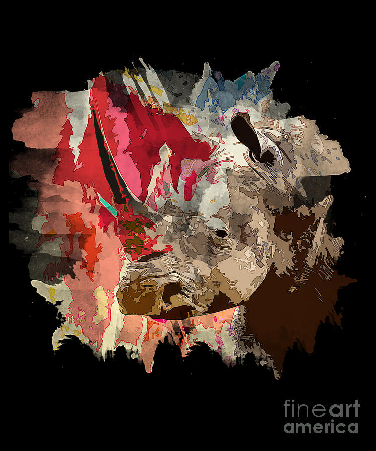 Rhinocerus Digital Art - Rhino Painting Colorful Artboard Rhinoceros Wildlife Forest Jungle Animal Lovers Gift by Thomas Larch