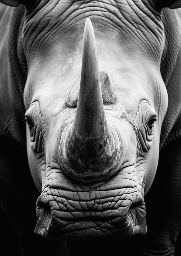 Animal Photograph - Rhino Portrait Black and White Photo by Good Focused