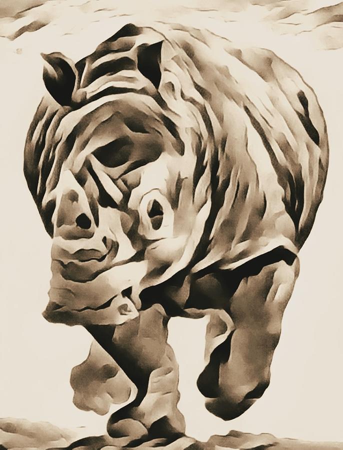 Rhino Solo Digital Art by Loraine Yaffe