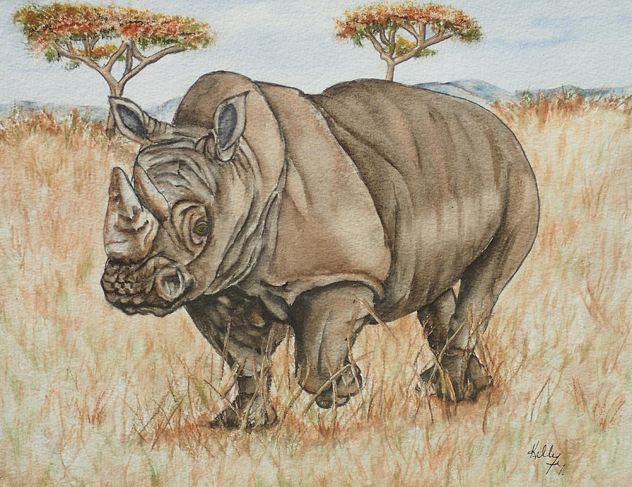 Rhino Trot Painting by Kelly Mills