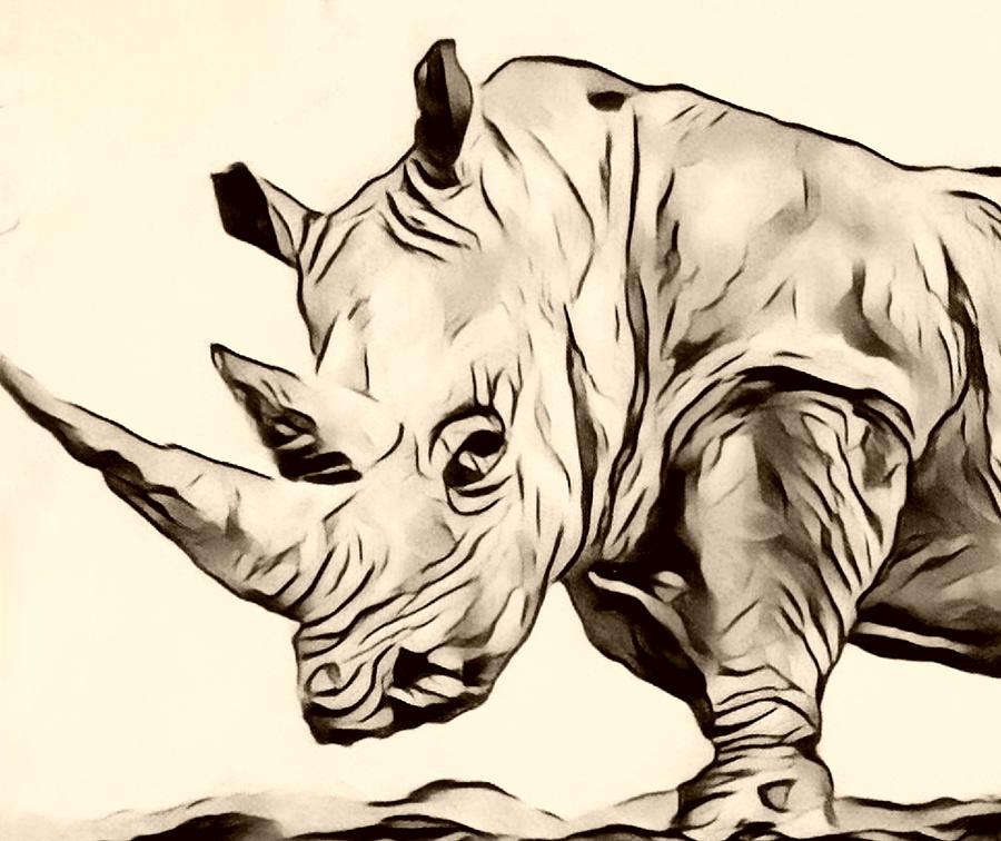 Rhino Up Close Digital Art by Loraine Yaffe