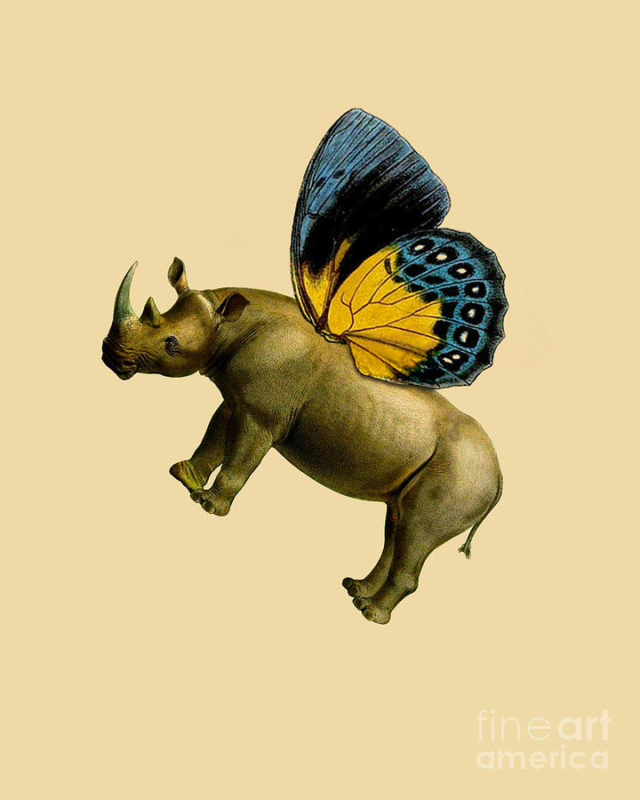Butterfly Digital Art - Rhino With Butterfly Wings by Madame Memento