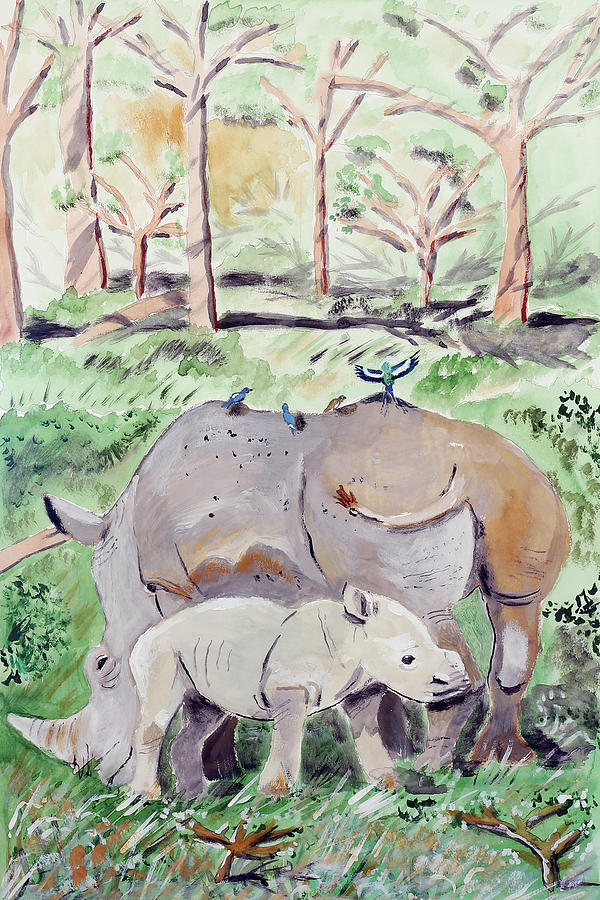 Animal Painting - Rhinoceros Duo by Wynn Derr