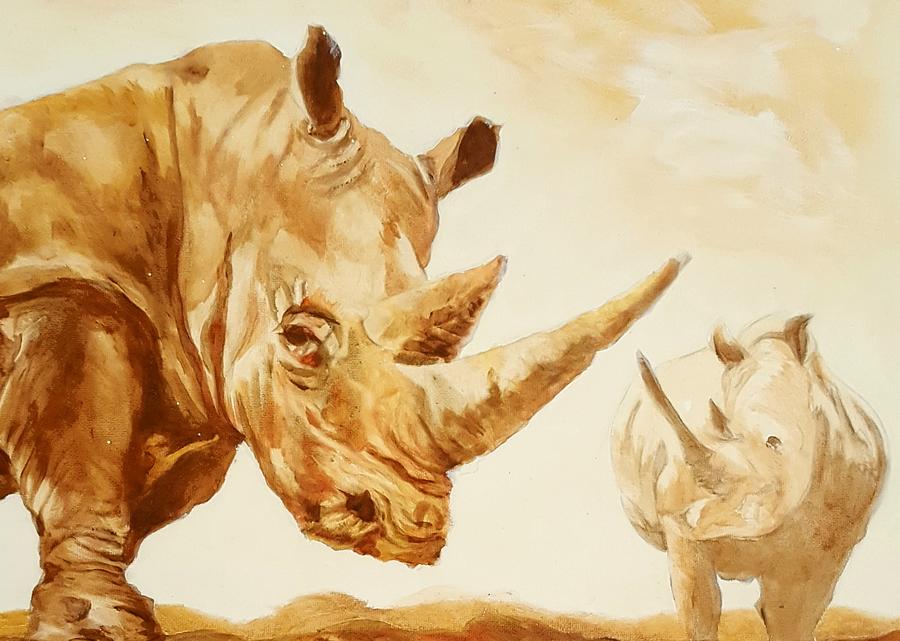 Rhinoceros in Sepia Digital Art by Loraine Yaffe