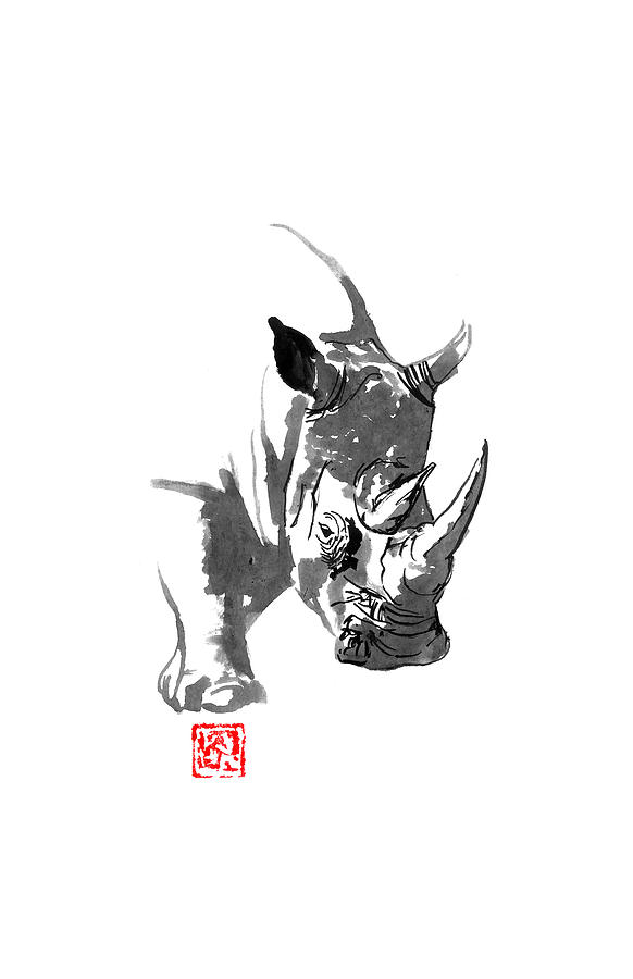 Rhinoceros Drawing - Rhinoceros by Pechane Sumie
