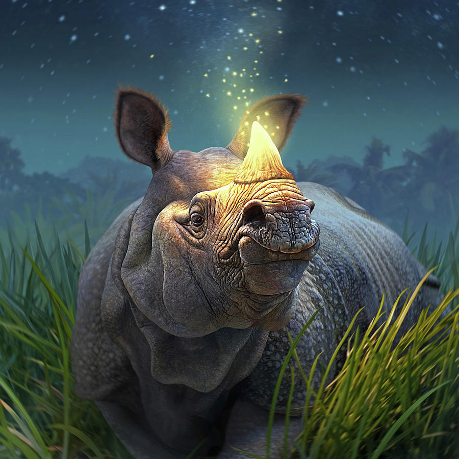 Rhino Digital Art - Rhinoceros Unicornis, A Closer Look by Jerry LoFaro