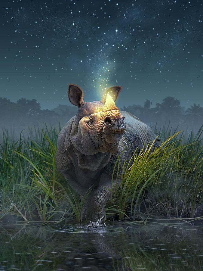 Rhino Digital Art - Rhinoceros Unicornis by Jerry LoFaro