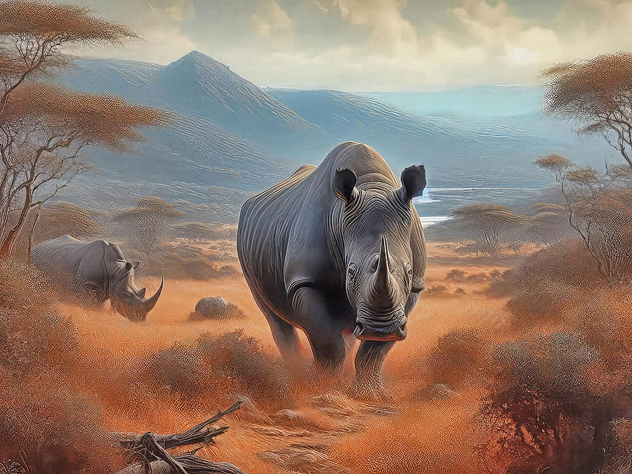 Rhinos In The Zimbabwe Grasslands Digital Art by HH Photography of Florida