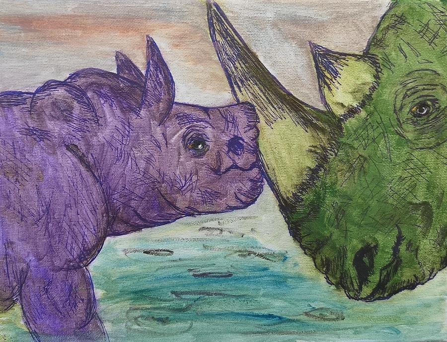 Rhinos Painting by Lisa Koyle