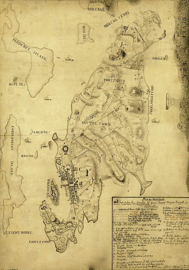 Map Drawing - Rhode Island 1777 by Vintage Military Maps