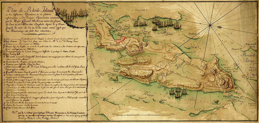 Map Drawing - Rhode Island and Operation of the French Fleet 1778 by Vintage Maps