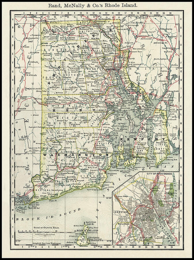 Rhode Island Antique Vintage Railroad Map 1875 Photograph by Carol Japp ...