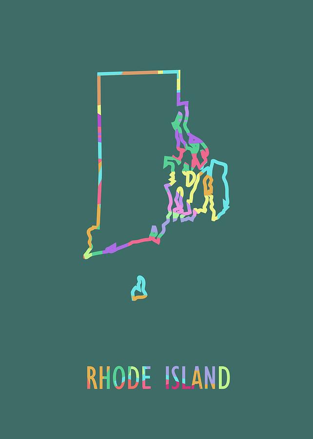 Rhode Island Pop Art Map Green Bg Digital Art