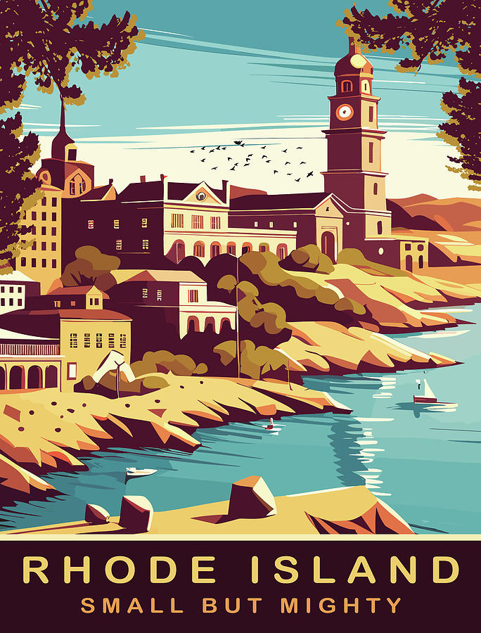 Vintage Digital Art - Rhode Island, Small but Mighty by Long Shot