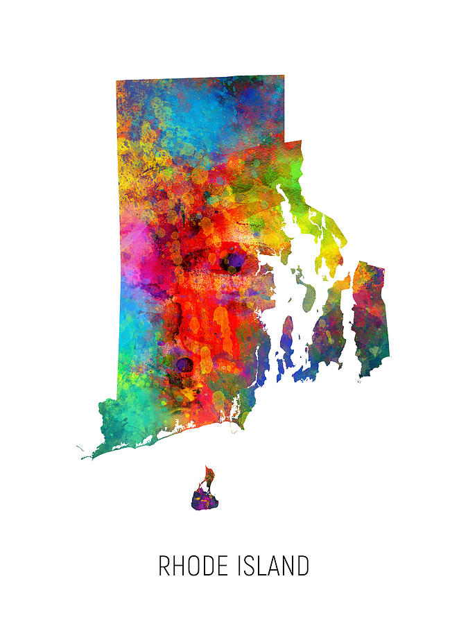 Rhode Island Watercolor Map #04 Digital Art by Michael Tompsett