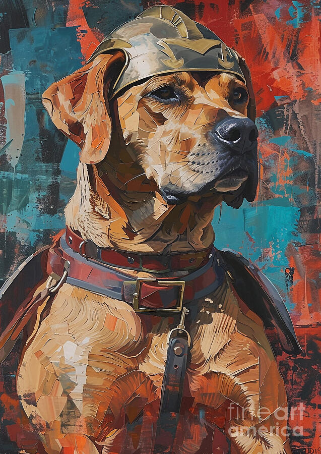 Abstract Painting - Rhodesian Ridgeback - equipped in the guise of a Roman hunter by Adrien Efren