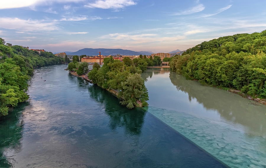 Rhone and Arve river confluence, Geneva, Switzerland, HDR Photograph by Elenarts - Elena Duvernay photo