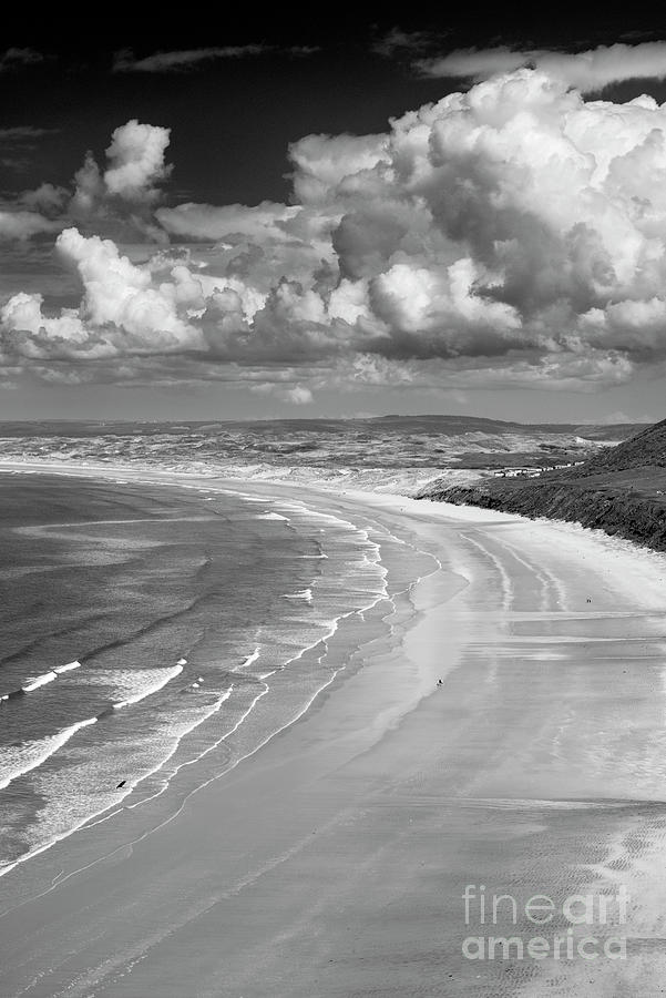 Beach Photograph - Rhossili Bay, South Wales - in BW by Justin Foulkes