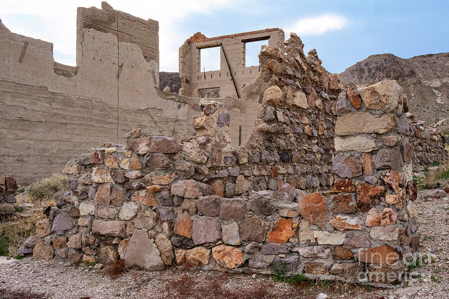 Rhyolite Ghost Town Bank Building and Stone Ruins Photograph by Bob Phillips