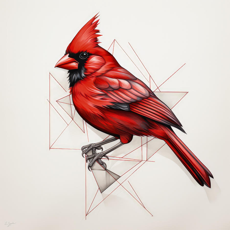 Red Cardinal Painting - Rhythm in Black and Red by Lourry Legarde
