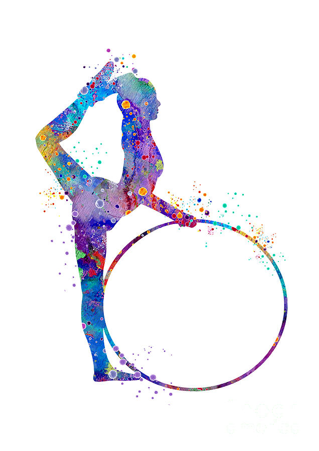 Rhythmic Gymnastics Hoop Girl Watercolor Silhouette Digital Art by White Lotus