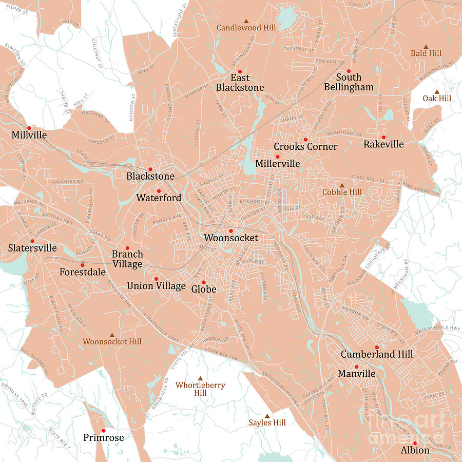 RI Providence Woonsocket Vector Road Map Digital Art by Frank Ramspott ...