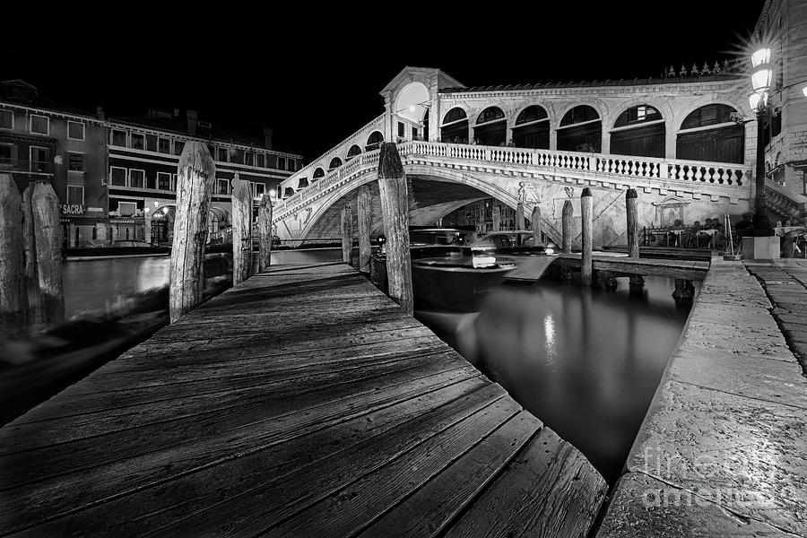 Rialto bridge at night bnw  Photograph by The P
