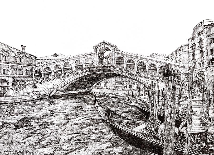 Venice drawing illustration bridge on canal gray Vector hand drawing  illustration of bridge on canal in venice venice  CanStock
