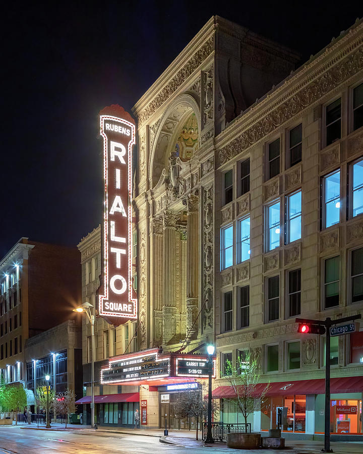 Rialto Square Theatre at Night - Joliet, IL Photograph by Susan Rissi Tregoning
