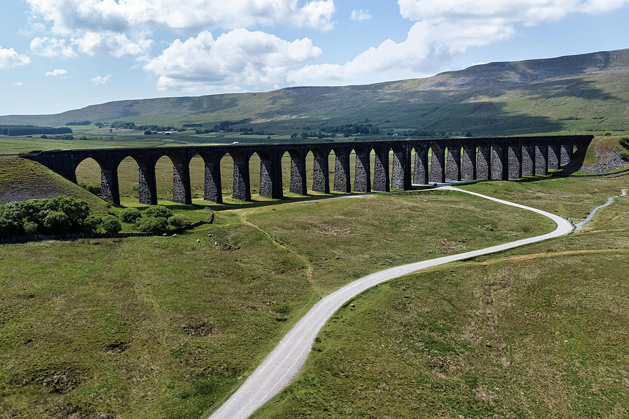 Ribblehead viaduct from the air Photograph by Steev Stamford