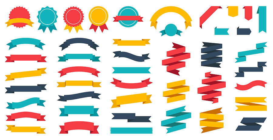 Ribbons Set - Vector Flat Collection Drawing by Pop_jop
