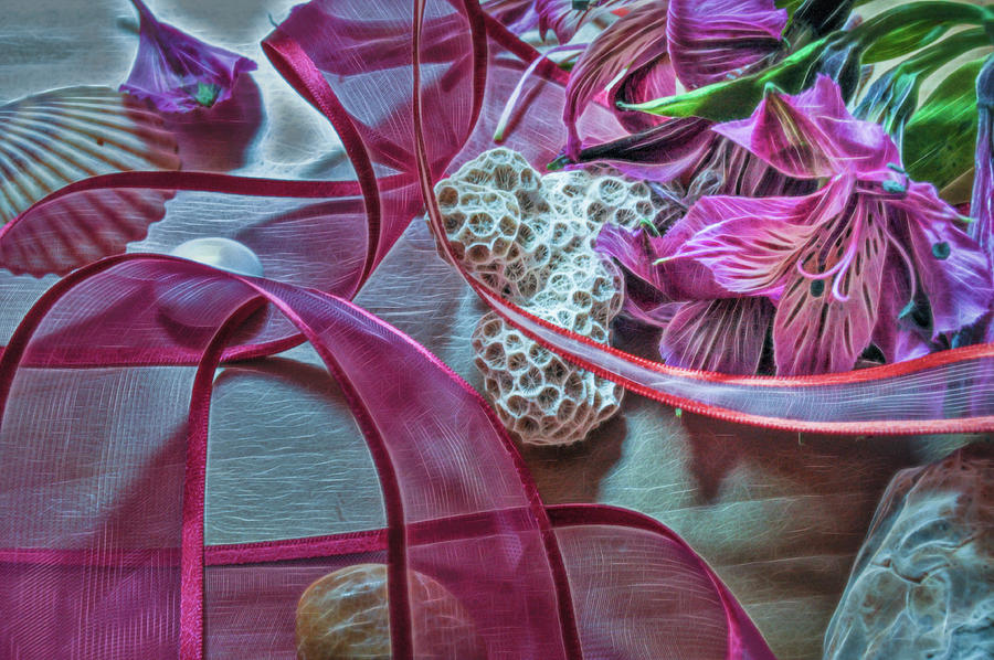 Ribbons, shells and flowers still life Photograph by Cordia Murphy