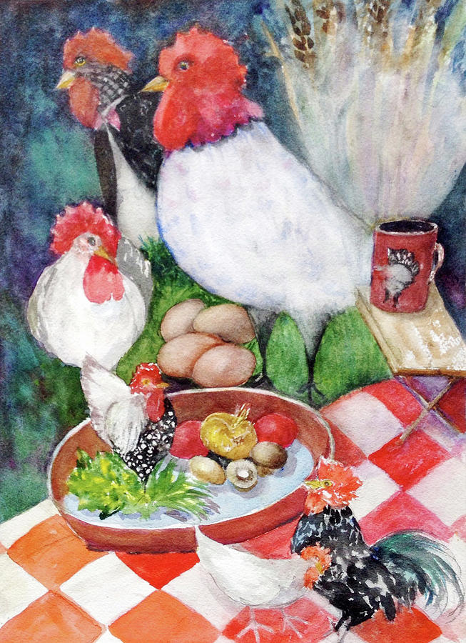 Ribeauville Roosters Painting by Kay Fuller