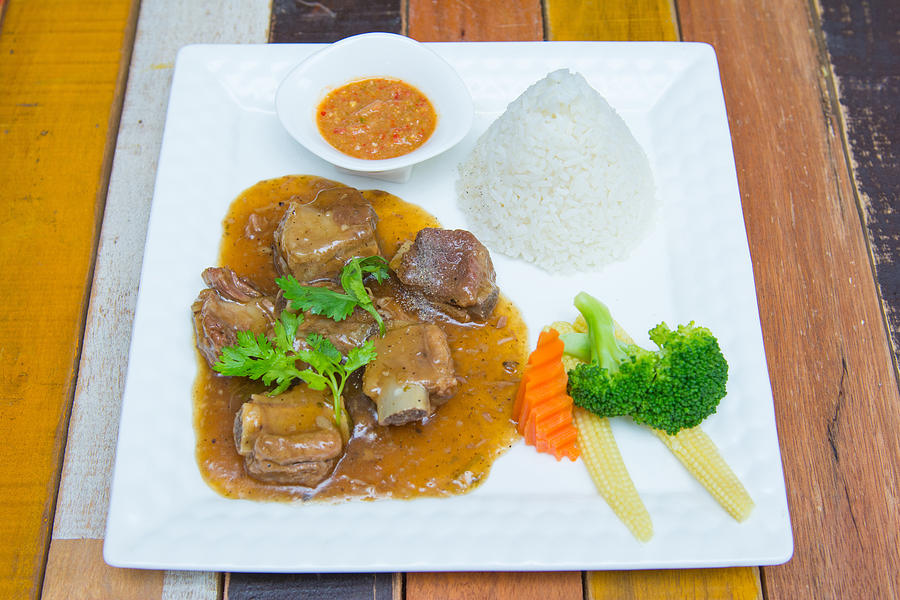 Ribs Pork With Sweet Sauce And Rice Photograph by MosayMay