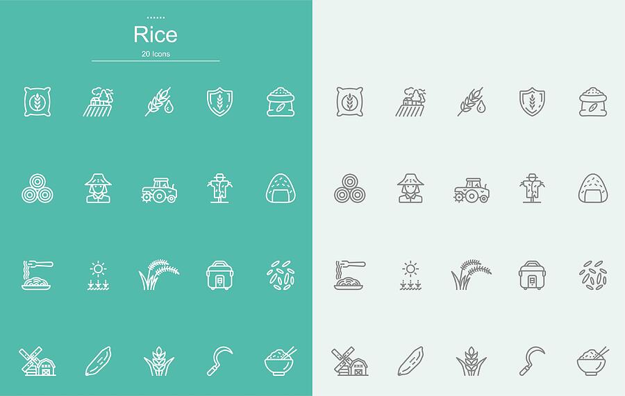 Rice Line Icons Drawing by LueratSatichob Rice Line Icons Drawing by LueratSatichob