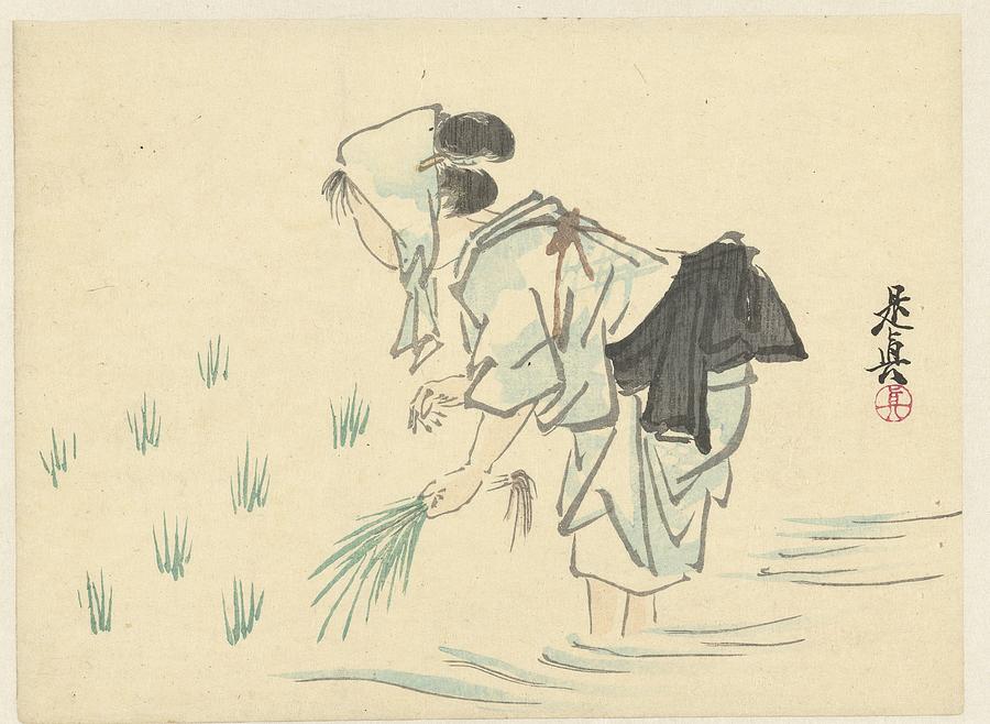 Rice planting woman, Shibata Zeshin, 1878 - 1882 Painting by Artistic Rifki
