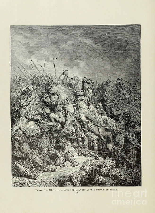 Richard and Saladin at  the battle of Arsur v1 Drawing by Historic illustrations