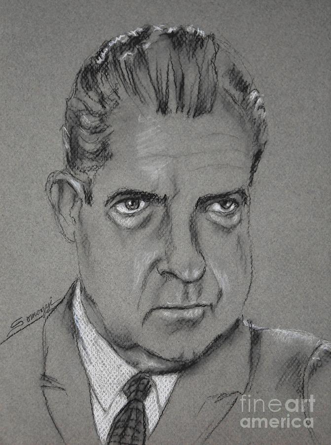 Richard M. Nixon Drawing by Jayne Somogy