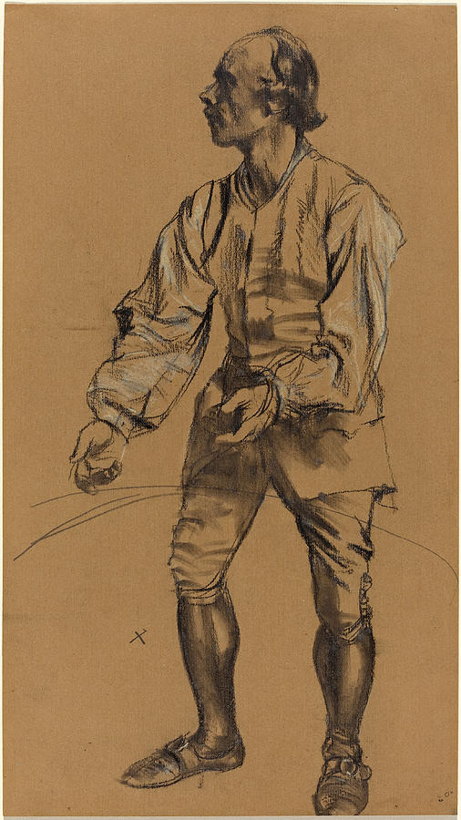 Richard Menzel Posing in Eighteenth-Century Costume Drawing by Adolph von Menzel