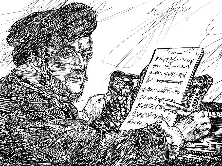 Music Drawing - RICHARD WAGNER ink portrait .2 by Fabrizio Cassetta