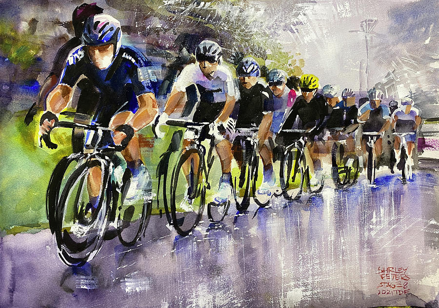 Richie Porte in the Rain Stage 8 TDF2021 Painting by Shirley Peters