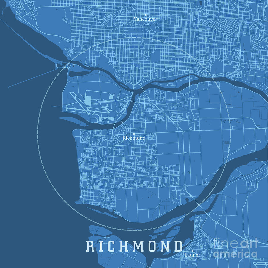 Richmond BC City Vector Road Map Blue Text Digital Art by Frank Ramspott