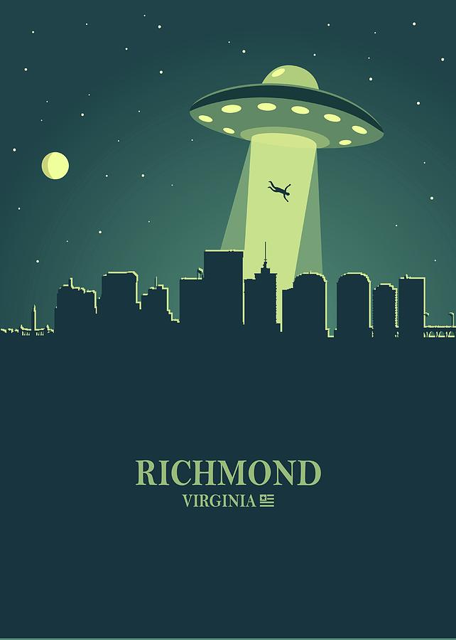 Richmond City Skyline Ufo Night Digital Art