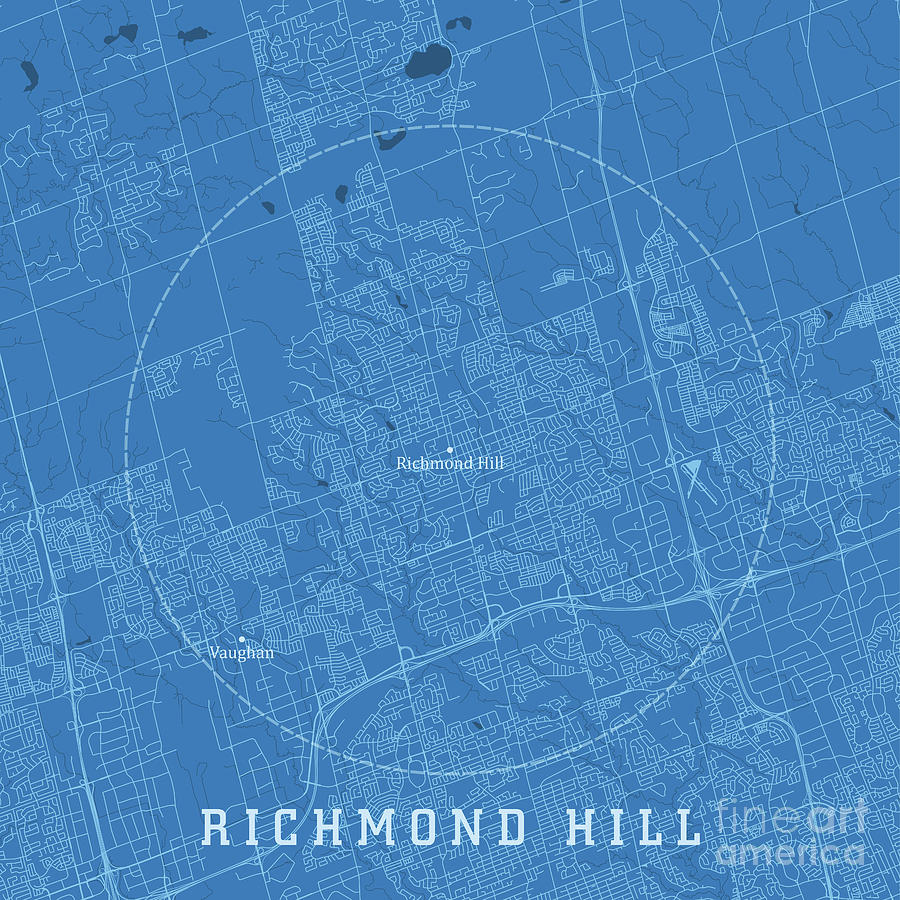 Richmond Hill ON City Vector Road Map Blue Text Digital Art by Frank ...