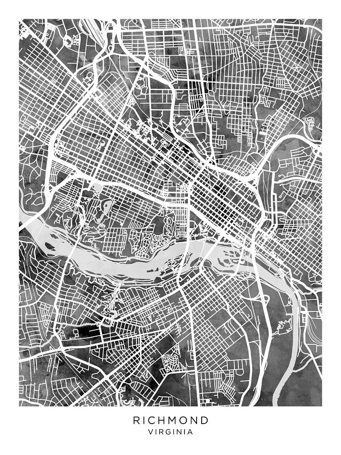 Richmond Virginia City Street Map #46 Digital Art by Michael Tompsett