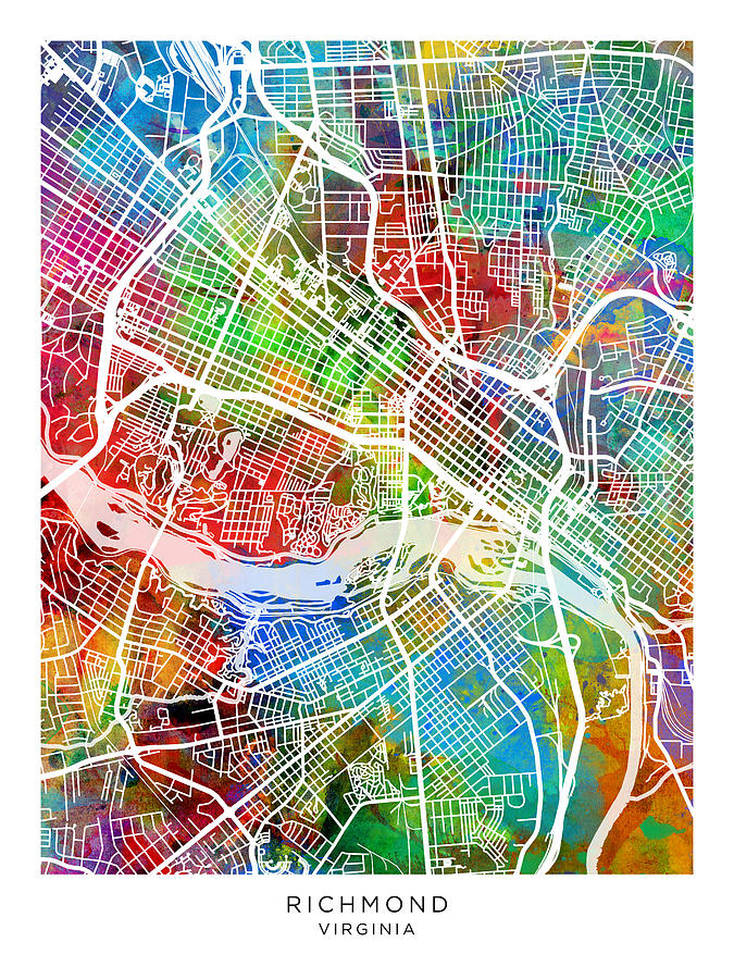 Richmond Virginia City Street Map #69 Digital Art by Michael Tompsett