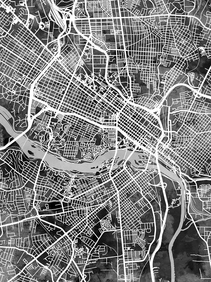 Richmond Virginia City Street Map #80 Digital Art by Michael Tompsett