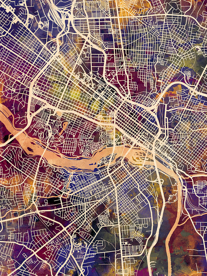 Richmond Virginia City Street Map #81 Digital Art by Michael Tompsett
